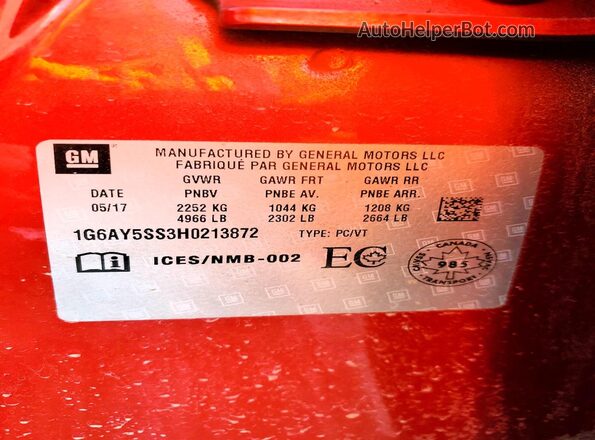 1G6AY5SS3H0213872 2017 CADILLAC CTS Red 