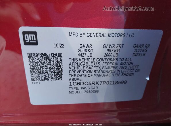 1G6DC5RK7P0118599 2023 CADILLAC CT4 Maroon Вид підкапотного простору