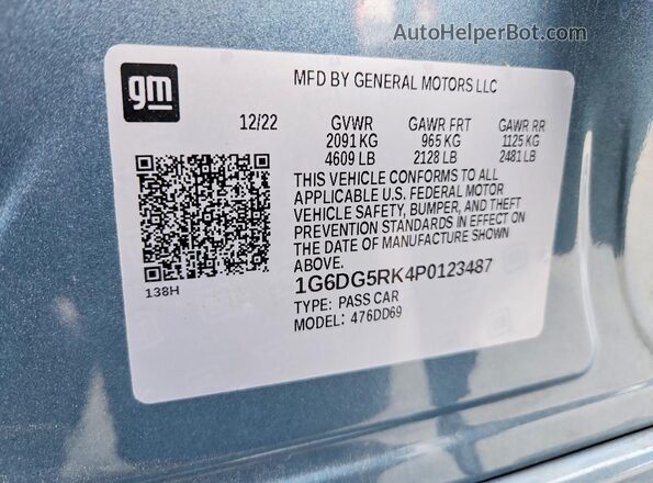 1G6DG5RK4P0123487 2023 CADILLAC CT4 Turquoise Vista del compartimento del motor