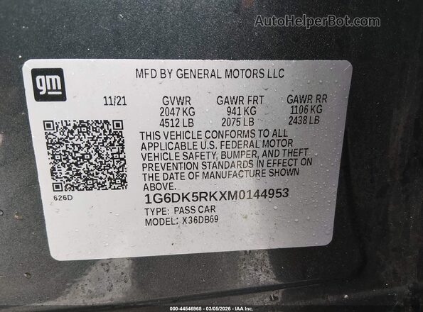 1G6DK5RKXM0144953 2021 CADILLAC CT4 Gray Вид підкапотного простору