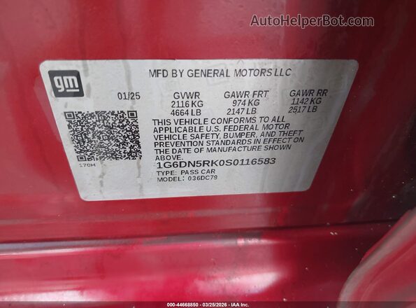 1G6DN5RK0S0116583 2025 CADILLAC CT5 Red Widok komory silnika