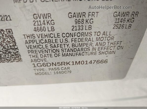 1G6DN5RK1M0147666 2021 CADILLAC CT5 White 