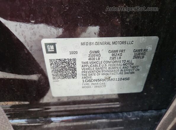 1G6DN5RK3M0110456 2021 CADILLAC CT5 Black Widok naklejki z numerem VIN