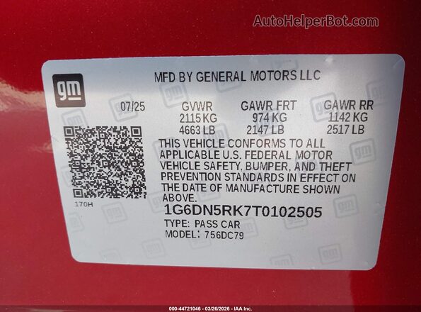 1G6DN5RK7T0102505 2026 CADILLAC CT5 Red Вид підкапотного простору