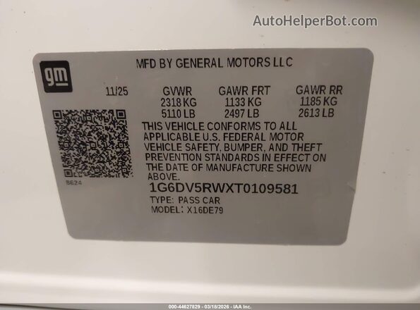 1G6DV5RWXT0109581 2026 CADILLAC CT5 White ძრავის განყოფილების ხედი