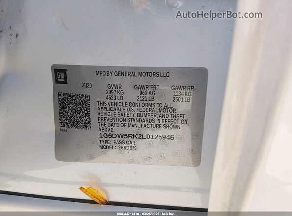 1G6DW5RK2L0125946 2020 CADILLAC CT5 Белый Вид подкапотного пространства