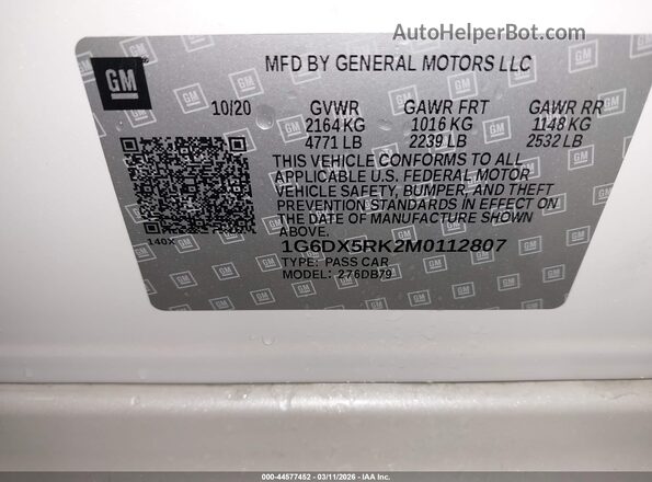 1G6DX5RK2M0112807 2021 CADILLAC CT5 White ძრავის განყოფილების ხედი