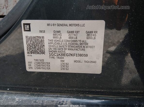 1GC1KREG7KF138059 2019 CHEVROLET SILVERADO Black Вид підкапотного простору