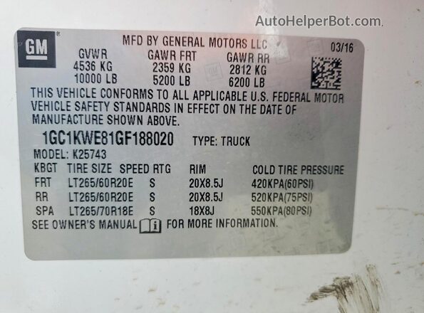 1GC1KWE81GF188020 2016 CHEVROLET SILVERADO White Շարժիչի բաժամունքի տեսք