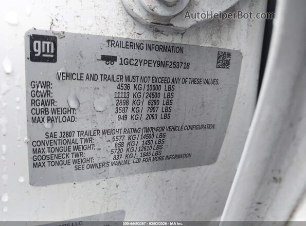 1GC2YPEY9NF253718 2022 CHEVROLET SILVERADO White ძრავის განყოფილების ხედი