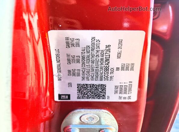 1GCGSBEA2M1171676 2021 CHEVROLET COLORADO Red Widok naklejki z numerem VIN