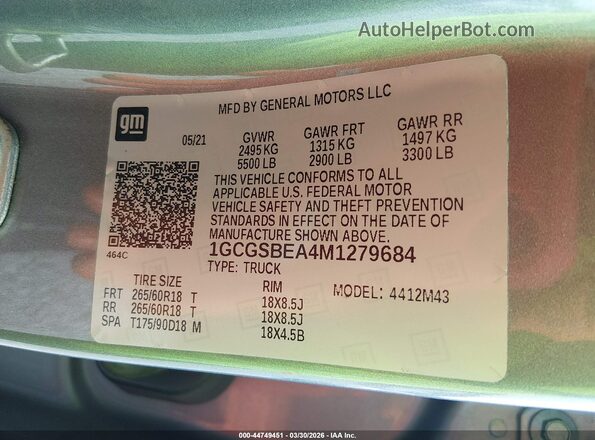 1GCGSBEA4M1279684 2021 CHEVROLET COLORADO Gray 