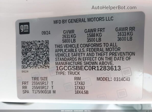 1GCGSBEC0R1283613 2024 CHEVROLET COLORADO White 