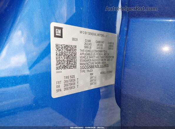 1GCGSBEN3L1112931 2020 CHEVROLET COLORADO Blue Շարժիչի բաժամունքի տեսք