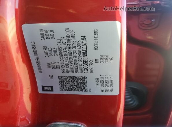 1GCGSBEN9M1157194 2021 CHEVROLET COLORADO Red VIN կոդի պիտակի տեսք
