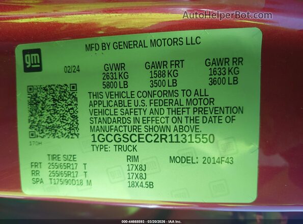 1GCGSCEC2R1131550 2024 CHEVROLET COLORADO Red 
