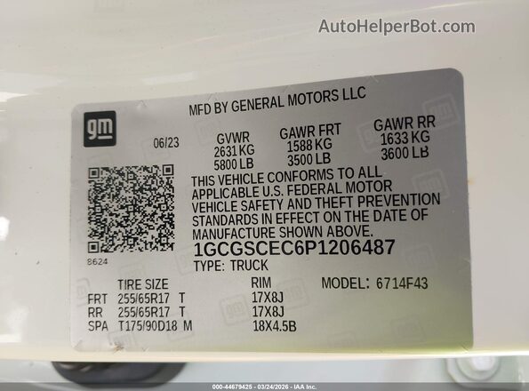1GCGSCEC6P1206487 2023 CHEVROLET COLORADO White Շարժիչի բաժամունքի տեսք