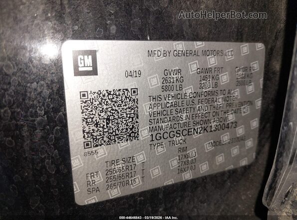 1GCGSCEN2K1300473 2019 CHEVROLET COLORADO Black Вид підкапотного простору