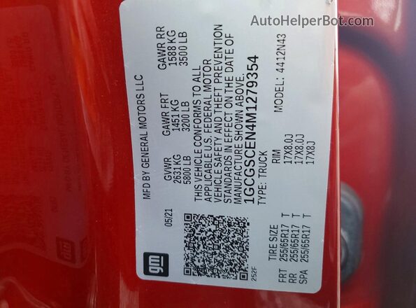 1GCGSCEN4M1279354 2021 CHEVROLET COLORADO Red Engine compartment view