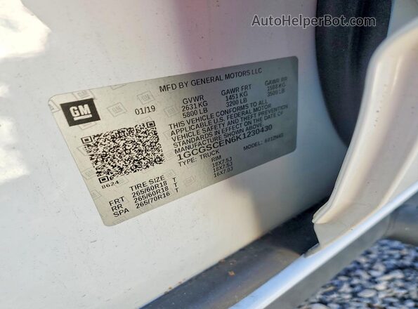 1GCGSCEN6K1230430 2019 CHEVROLET COLORADO White 