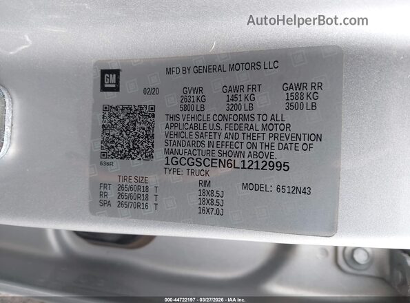 1GCGSCEN6L1212995 2020 CHEVROLET COLORADO Silver ძრავის განყოფილების ხედი