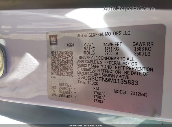 1GCGSCEN9M1135833 2021 CHEVROLET COLORADO White Engine compartment view