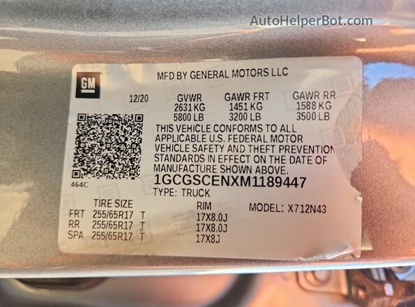 1GCGSCENXM1189447 2021 CHEVROLET COLORADO Gray Widok komory silnika