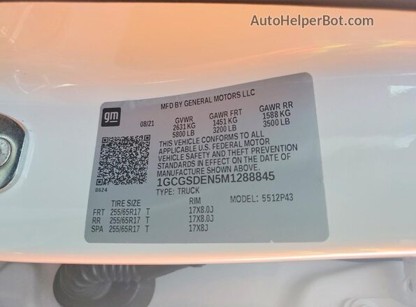 1GCGSDEN5M1288845 2021 CHEVROLET COLORADO White Engine compartment view