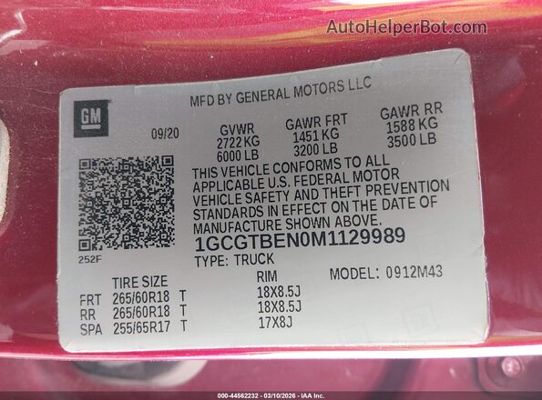 1GCGTBEN0M1129989 2021 CHEVROLET COLORADO Red Vista del compartimento del motor