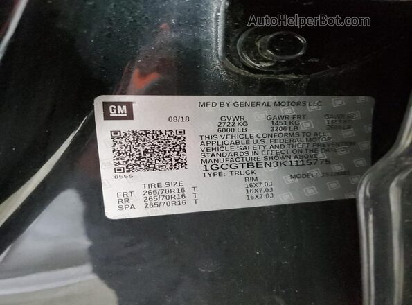 1GCGTBEN3K1115775 2019 CHEVROLET COLORADO Black 