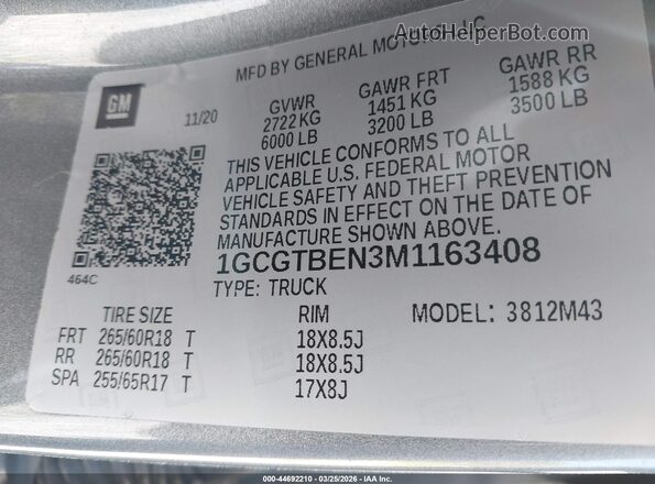1GCGTBEN3M1163408 2021 CHEVROLET COLORADO Gray ძრავის განყოფილების ხედი