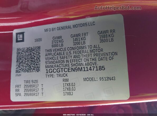 1GCGTCEN9M1147185 2021 CHEVROLET COLORADO Red ძრავის განყოფილების ხედი