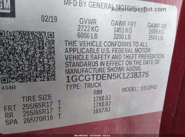 1GCGTDEN5K1238375 2019 CHEVROLET COLORADO Red 