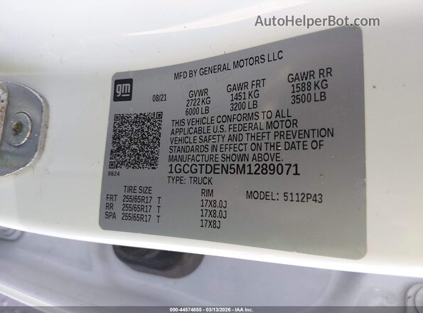 1GCGTDEN5M1289071 2021 CHEVROLET COLORADO White ძრავის განყოფილების ხედი