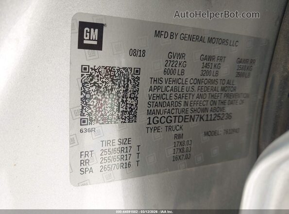 1GCGTDEN7K1125236 2019 CHEVROLET COLORADO Серебряный 