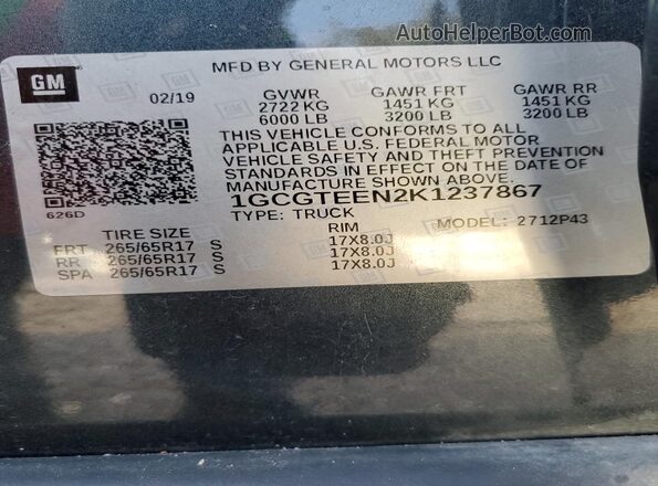 1GCGTEEN2K1237867 2019 CHEVROLET COLORADO Charcoal 