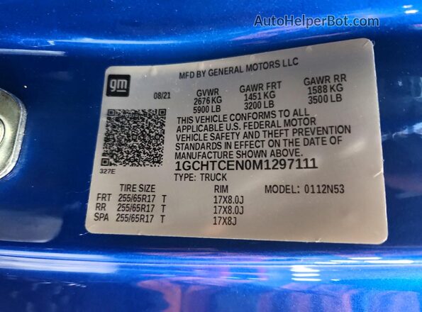 1GCHTCEN0M1297111 2021 CHEVROLET COLORADO Blue 