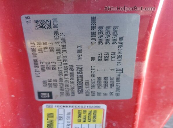 1GCNKRECXGZ152350 2016 CHEVROLET 1500 Red Widok komory silnika