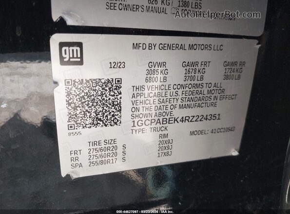 1GCPABEK4RZ224351 2024 CHEVROLET SILVERADO Черный Вид подкапотного пространства