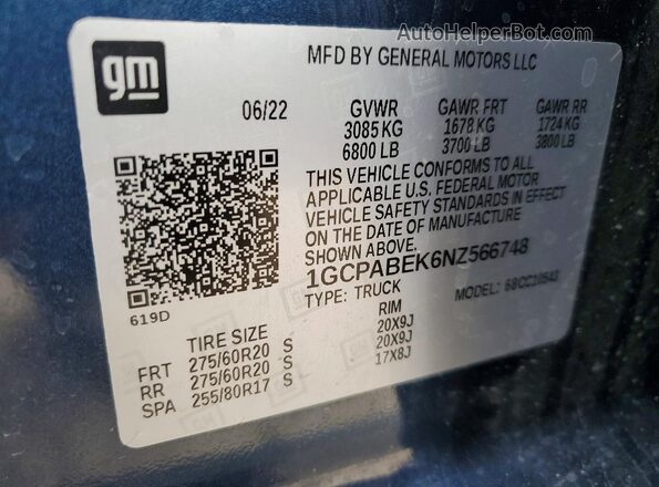 1GCPABEK6NZ566748 2022 CHEVROLET SILVERADO Синий Вид подкапотного пространства