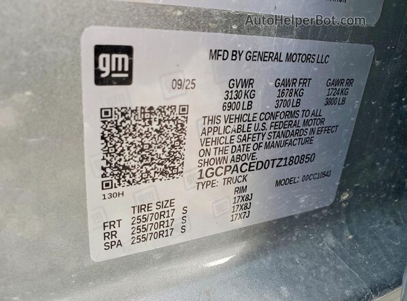 1GCPACED0TZ180850 2026 CHEVROLET SILVERADO Gray Вид наклейки з VIN-кодом