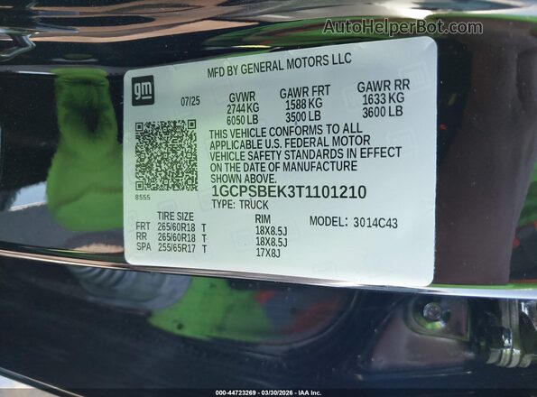 1GCPSBEK3T1101210 2026 CHEVROLET COLORADO Black Вид підкапотного простору