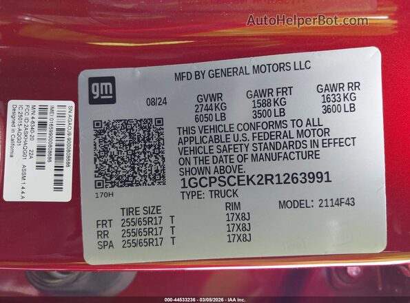 1GCPSCEK2R1263991 2024 CHEVROLET COLORADO Красный Вид подкапотного пространства