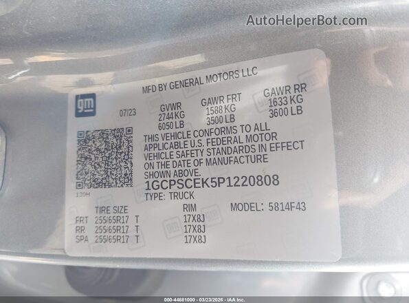 1GCPSCEK5P1220808 2023 CHEVROLET COLORADO Gray Widok komory silnika