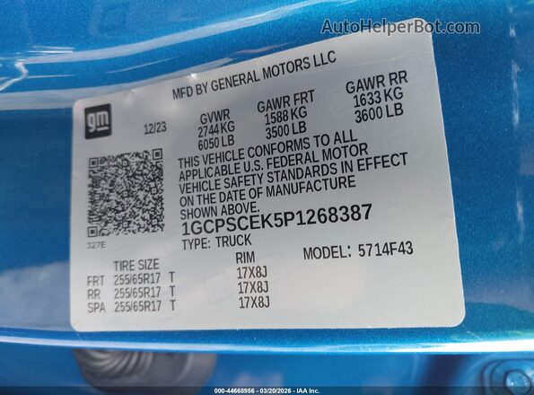 1GCPSCEK5P1268387 2023 CHEVROLET COLORADO Blue 