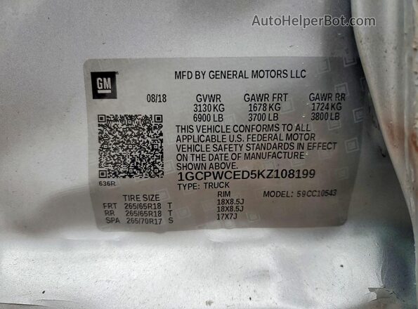 1GCPWCED5KZ108199 2019 CHEVROLET SILVERADO Silver 