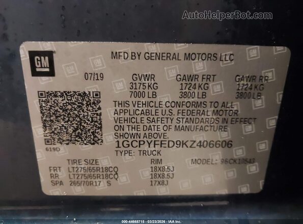 1GCPYFED9KZ406606 2019 CHEVROLET SILVERADO Blue Widok komory silnika