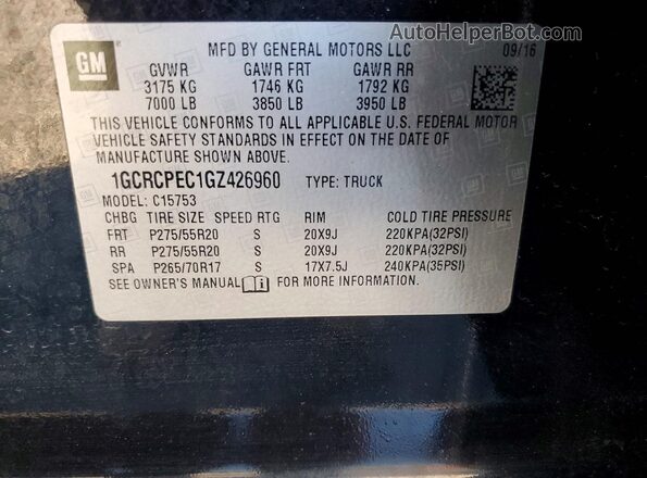 1GCRCPEC1GZ426960 2016 CHEVROLET ALL MODELS Black 