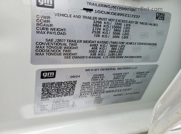 1GCUKGE89SZ117237 2025 CHEVROLET SILVERADO White 