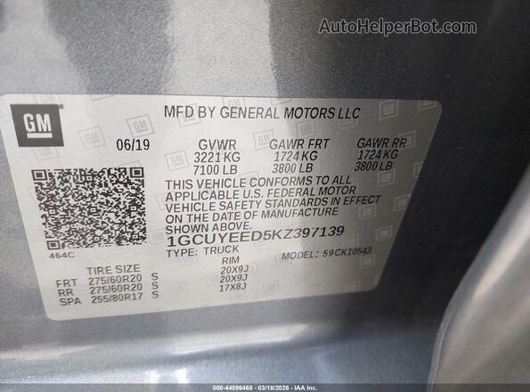 1GCUYEED5KZ397139 2019 CHEVROLET SILVERADO Blue Շարժիչի բաժամունքի տեսք